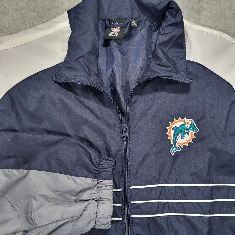 Miami Dolphins Mens Large Reebok Team Apparel Blue Full Zip Windbreaker Jacket